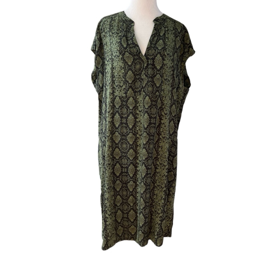 Anthropologie Rachel Snake Print V-Neck Green Tunic Dress Size Medium